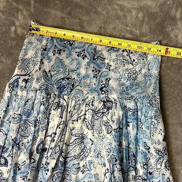 Ralph Lauren Tiered Maxi Skirt Womens S Blue Paisley 100% Silk Bohemian Gypsy - Picture 8 of 9